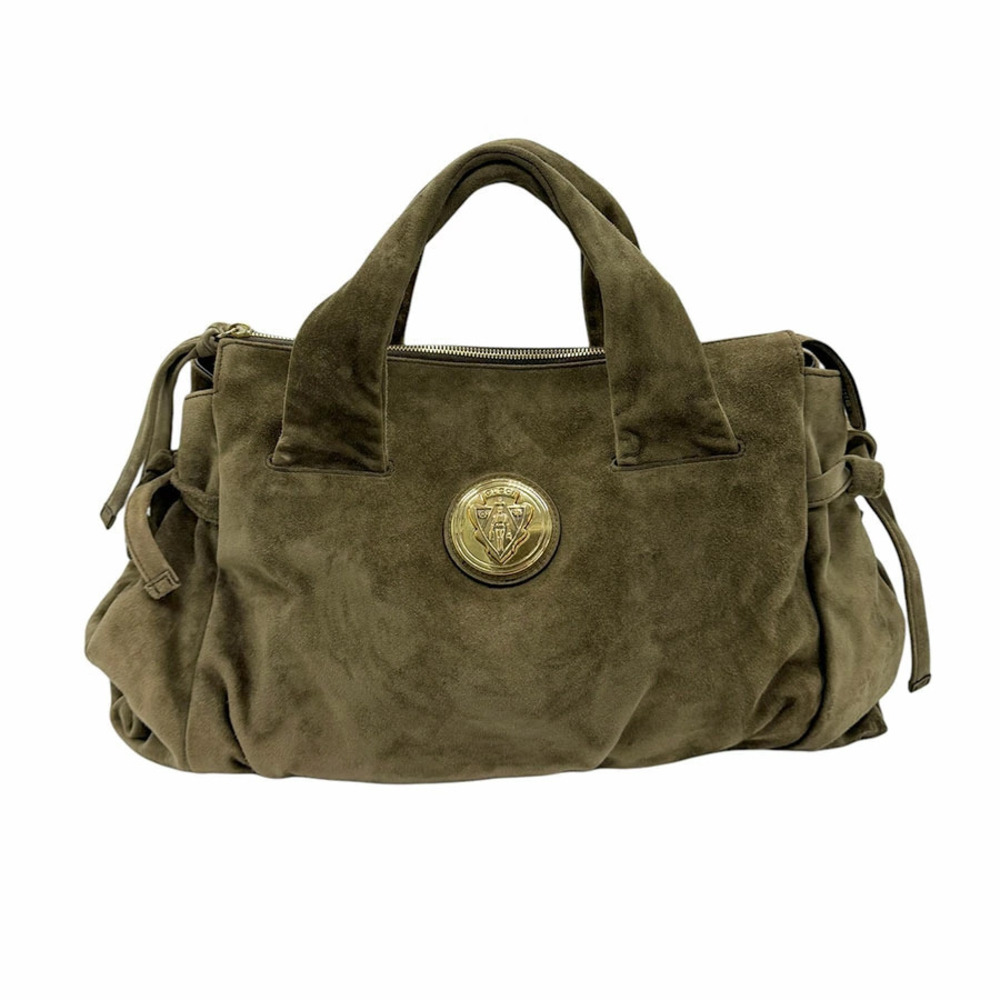 Gucci handbag suede Khaki Brown Green gold